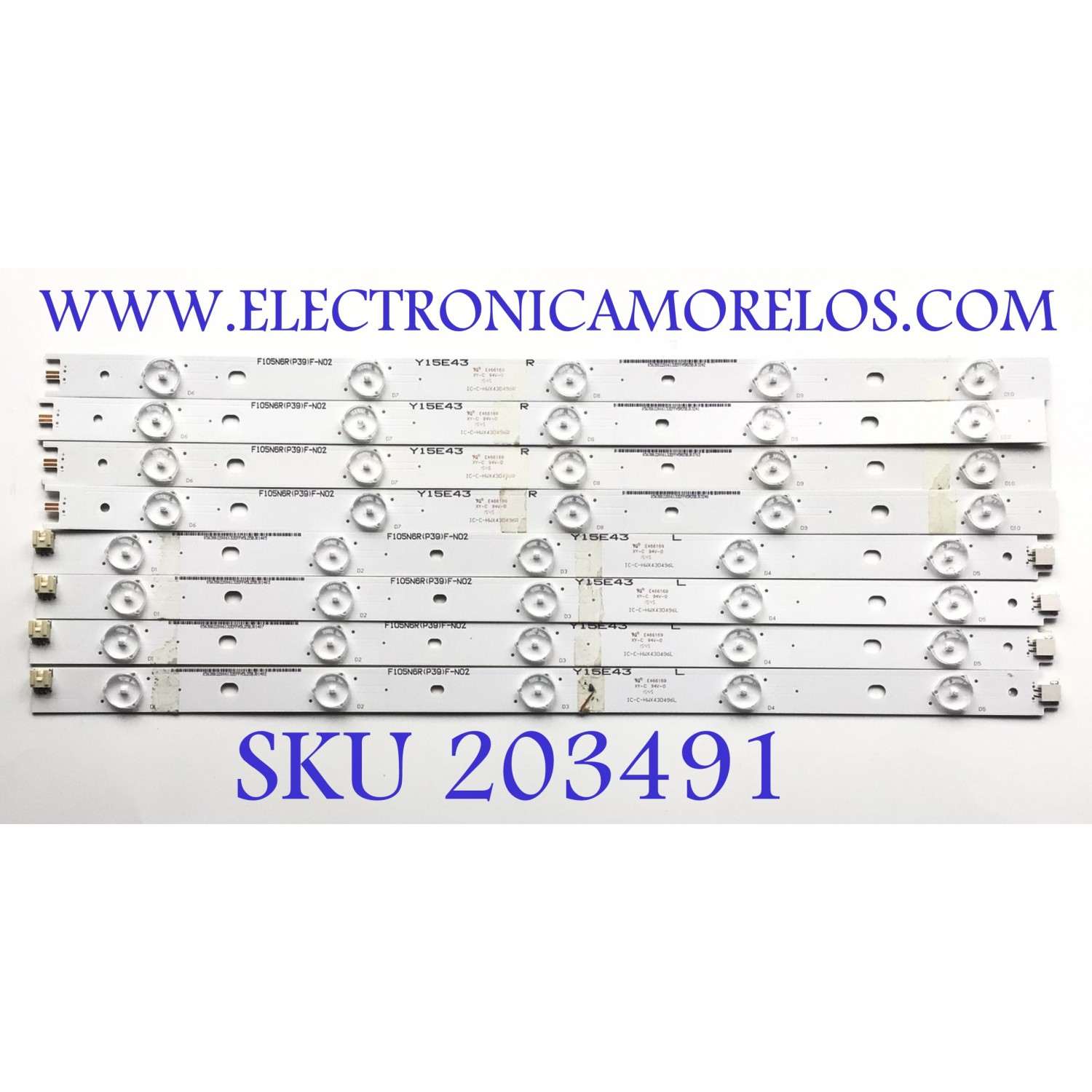 KIT DE LED'S PARA TV VIZIO (INCOMPLETO SOLO 8 PIEZAS) / NUMERO DE PARTE IC-C-HWX43D496R / IC-C-HWX43D496L / 05638022006132EFFH5 / F105N6R(P39)F-N02 / Y15E43 / PANEL T430HVN01.0 / MODELOS D43-D2 / E43-C2 / NOTA IMPORTANTE:KIT CONSTA DE 10 PIEZAS EN TOTAL